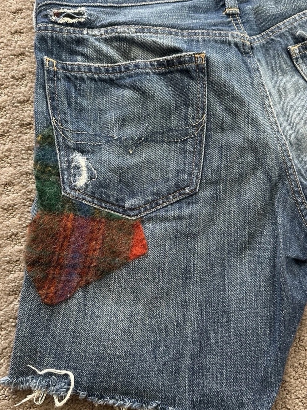 Polo by Ralph Lauren Blue Distressed Denim Shorts with Plaid Patches size 27 - Picture 7 of 10